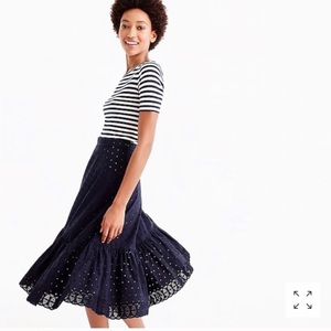 J.Crew Eyelet Tiered Navy Midi Skirt
